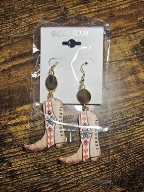 Western Boot Dangle Earrings with Gold Accents